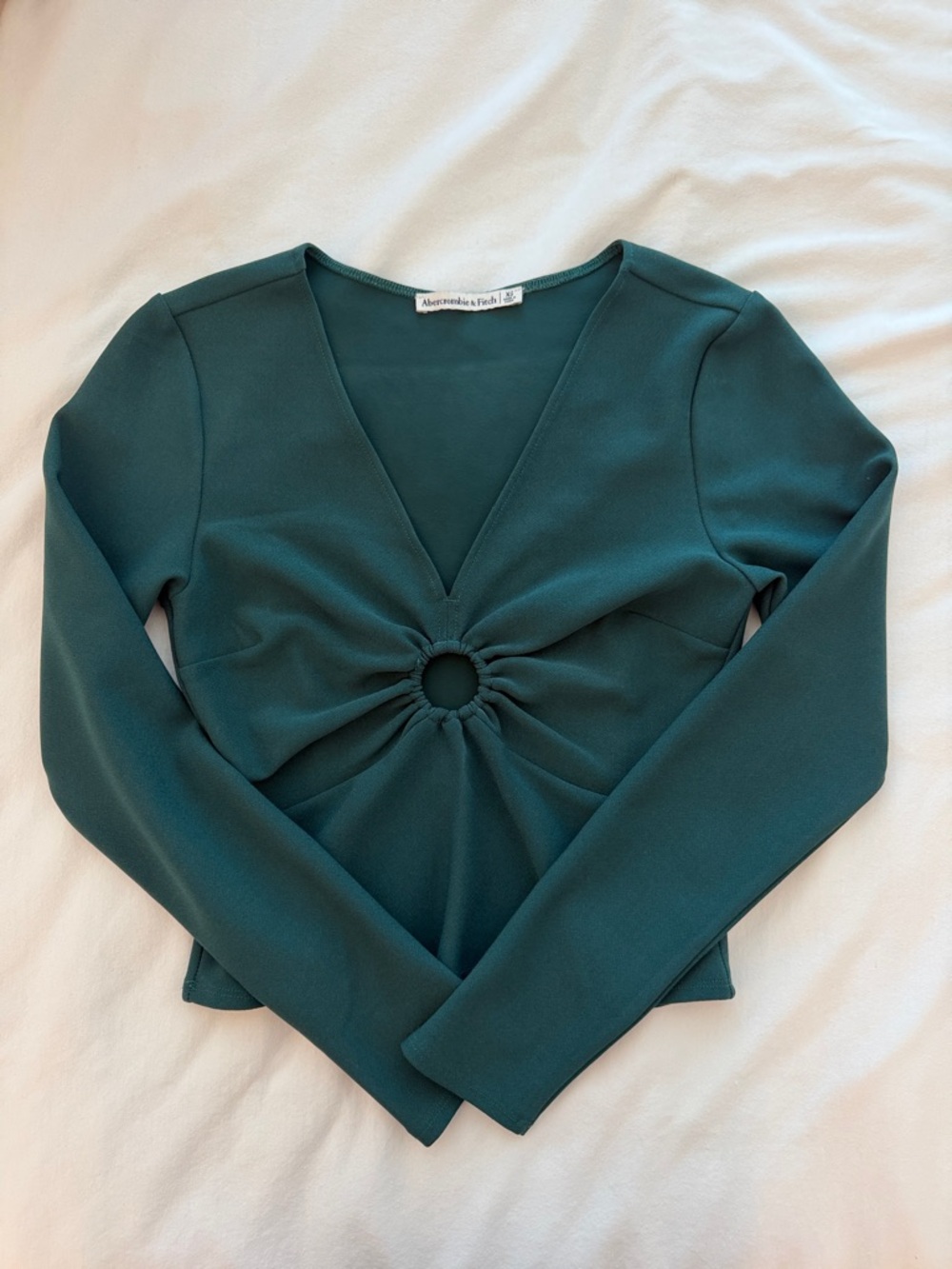 Abercrombie & Fitch Women’s Long-Sleeve Emerald Green Knit Top with Ring Detail